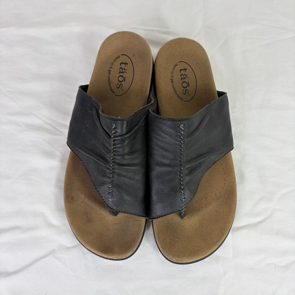 Taps Gift 2 Sandal Black Slip On Thong style Size US 10, leather, boho, comfort